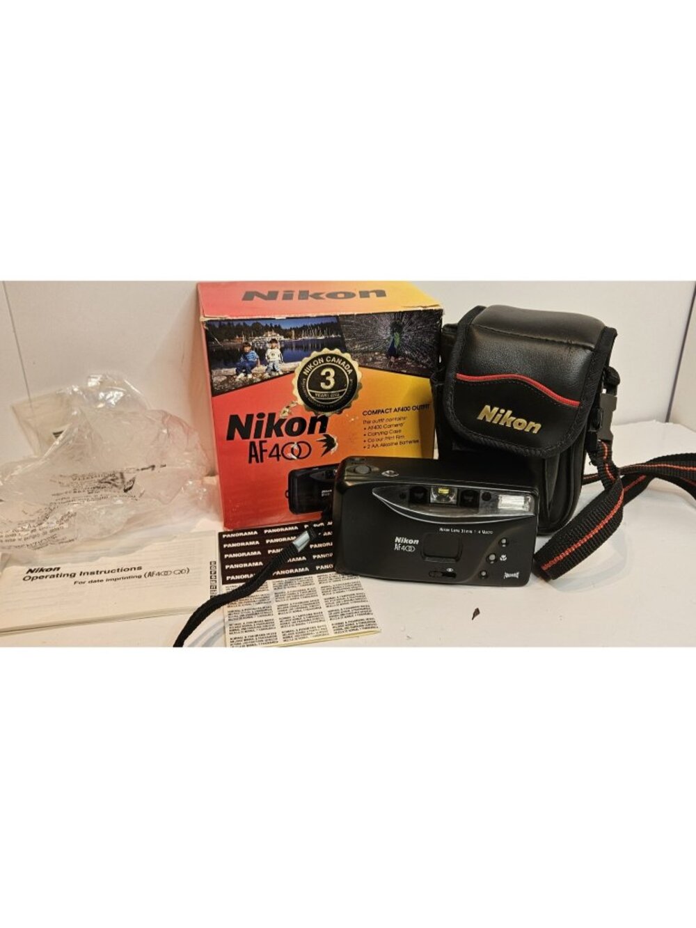 Nikon AF400 Panorama Point & Shoot 35mm Film Camera Black With Case & Box *Read